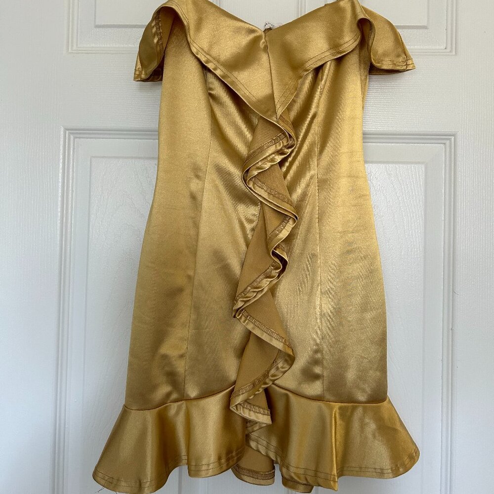 Better Be Gold Satin Ruffle Mini Dress - Picture 2 of 3